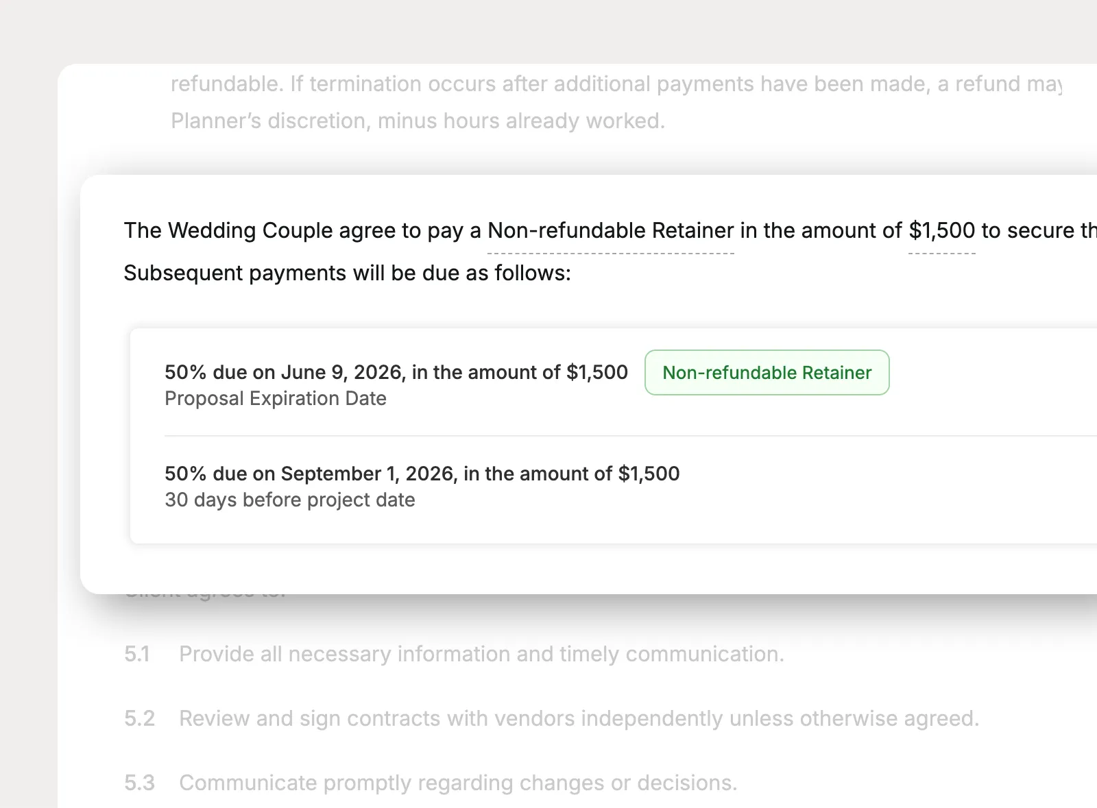 Add a payment schedule block