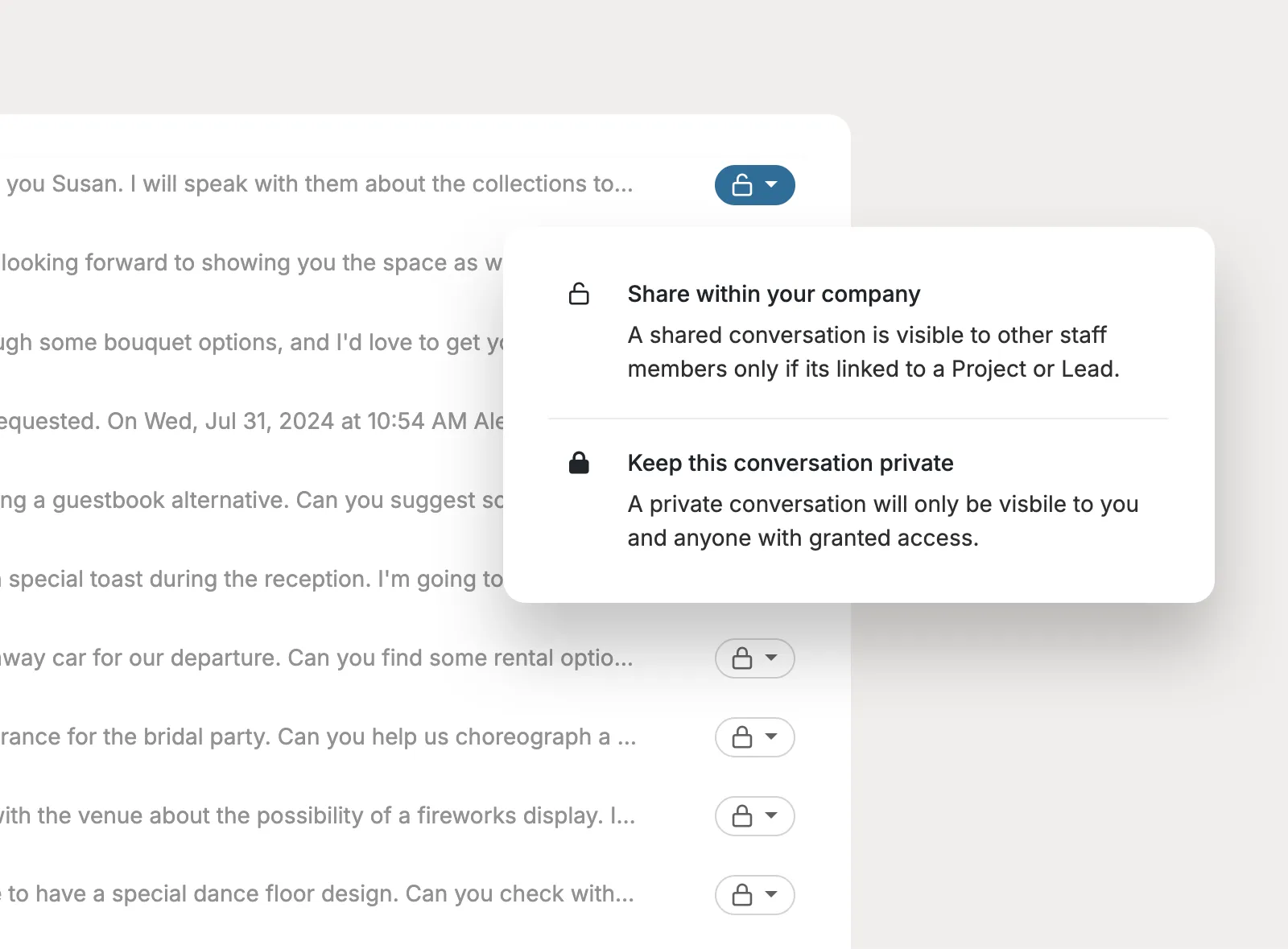 Control team email visibility