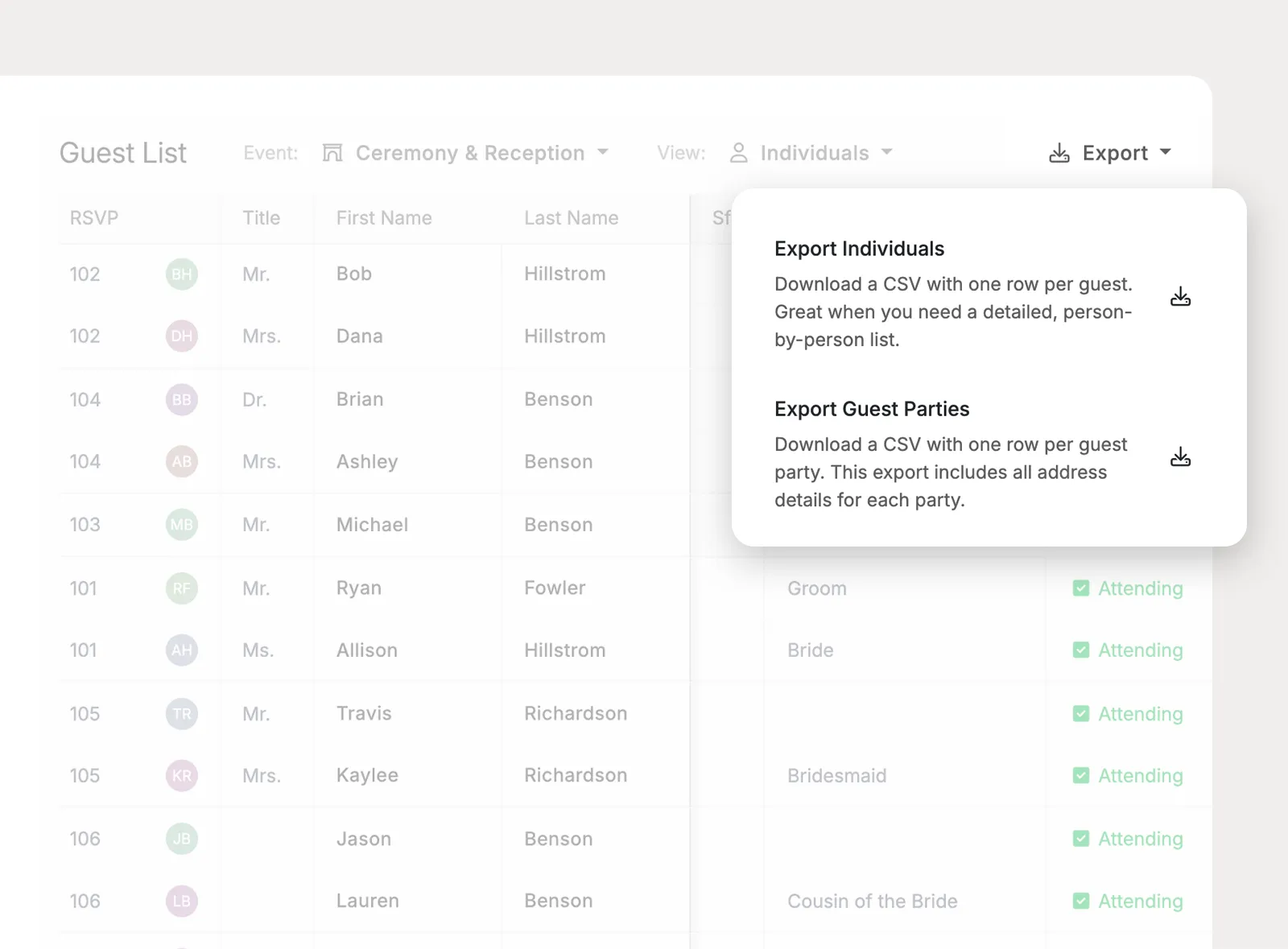 Export guest data for vendor handoffs
