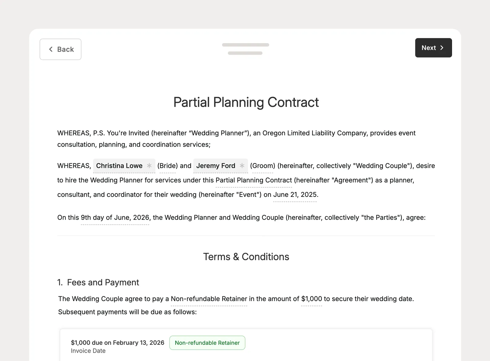 Include a contract