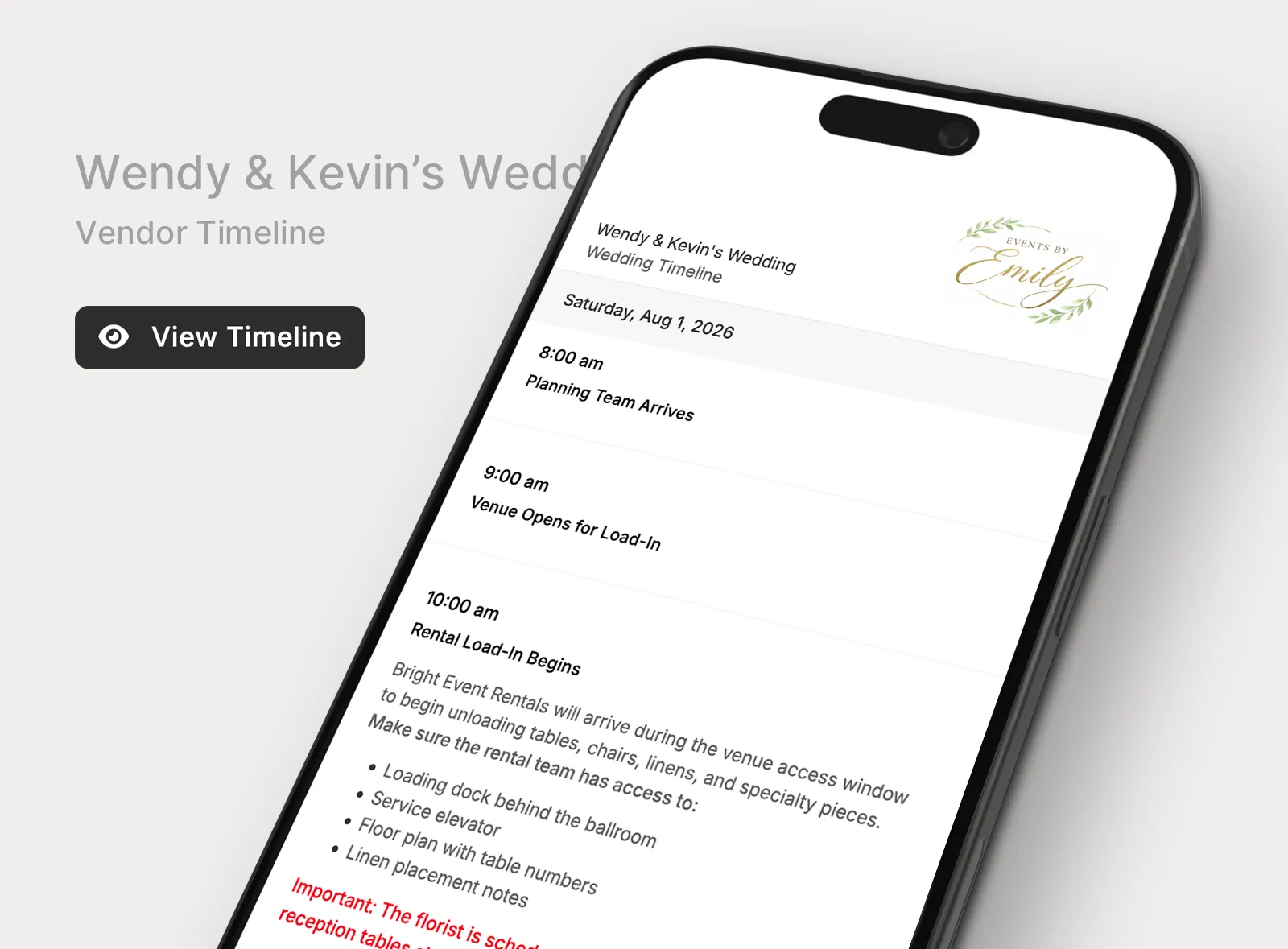 Share live timeline links with vendors