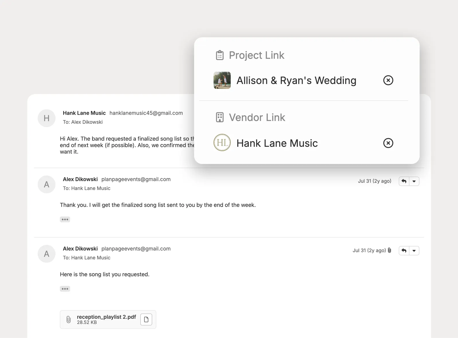 Connect email threads and attachments