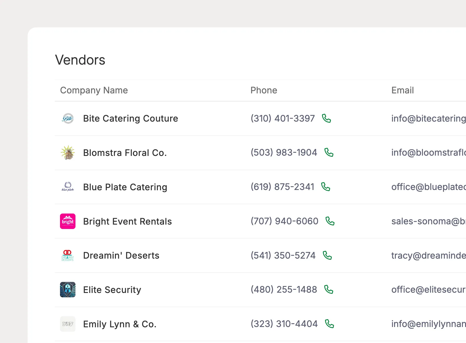 Add vendors once, reuse them across projects
